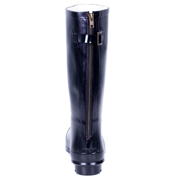 Women's Rain Boots, Tall Matte Zipper Rainboots, #1412, Black - Picture 3 of 4